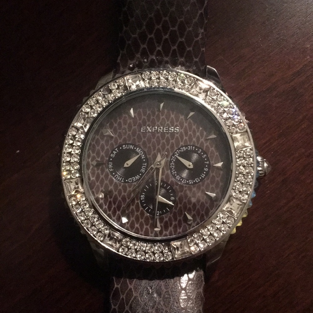 Gray rhinestone express watch